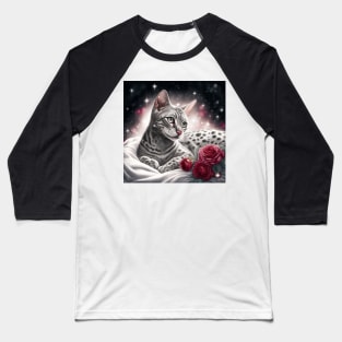 White Bengal Cat With Roses Baseball T-Shirt